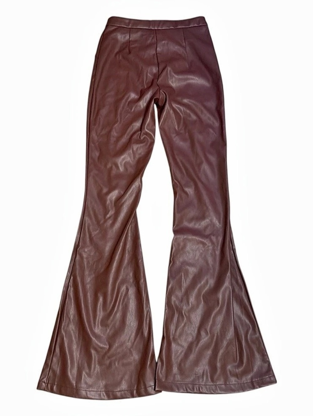 Retro Disco Y2K Edgy 70s PrettyLittleThing Brown Faux Leather Flare Pants NWT US